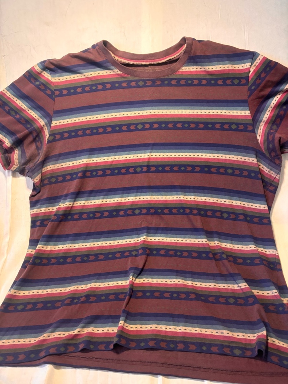 Vintage American Rag Purple and Brown Striped Tee western pattern